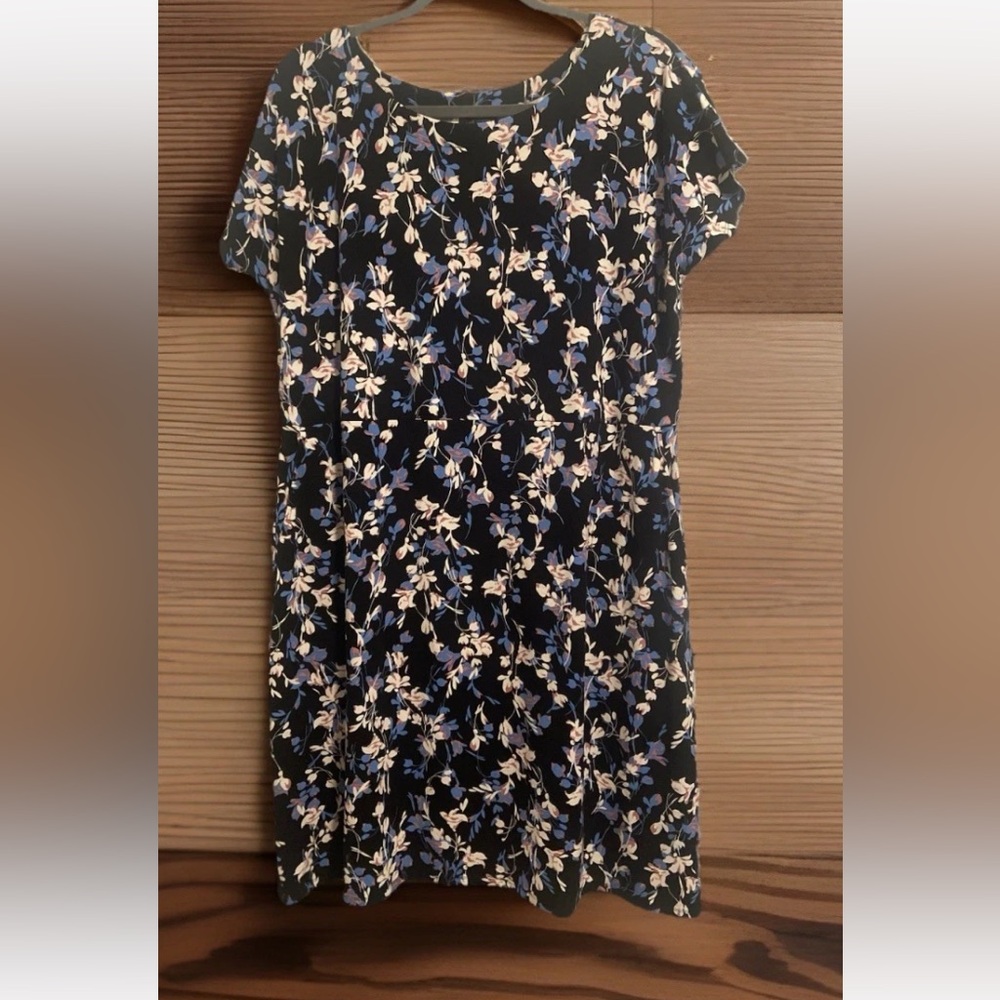 J. Jill Black Dress with Blue and Pink Floral Pattern